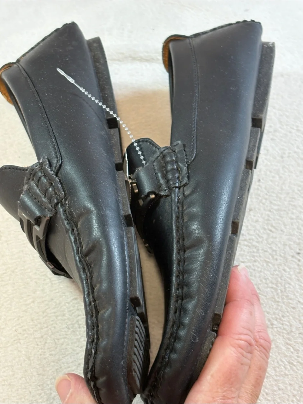Men's Black Leather Slip-On Loafers with Metal Bit